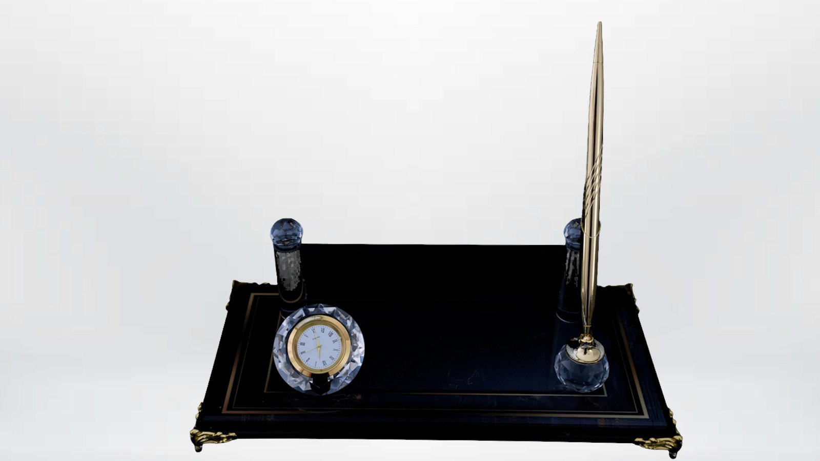 Kristal Detaylı Masaüstü Kalemlik ve Masa Saati Seti - B - Görsel 2