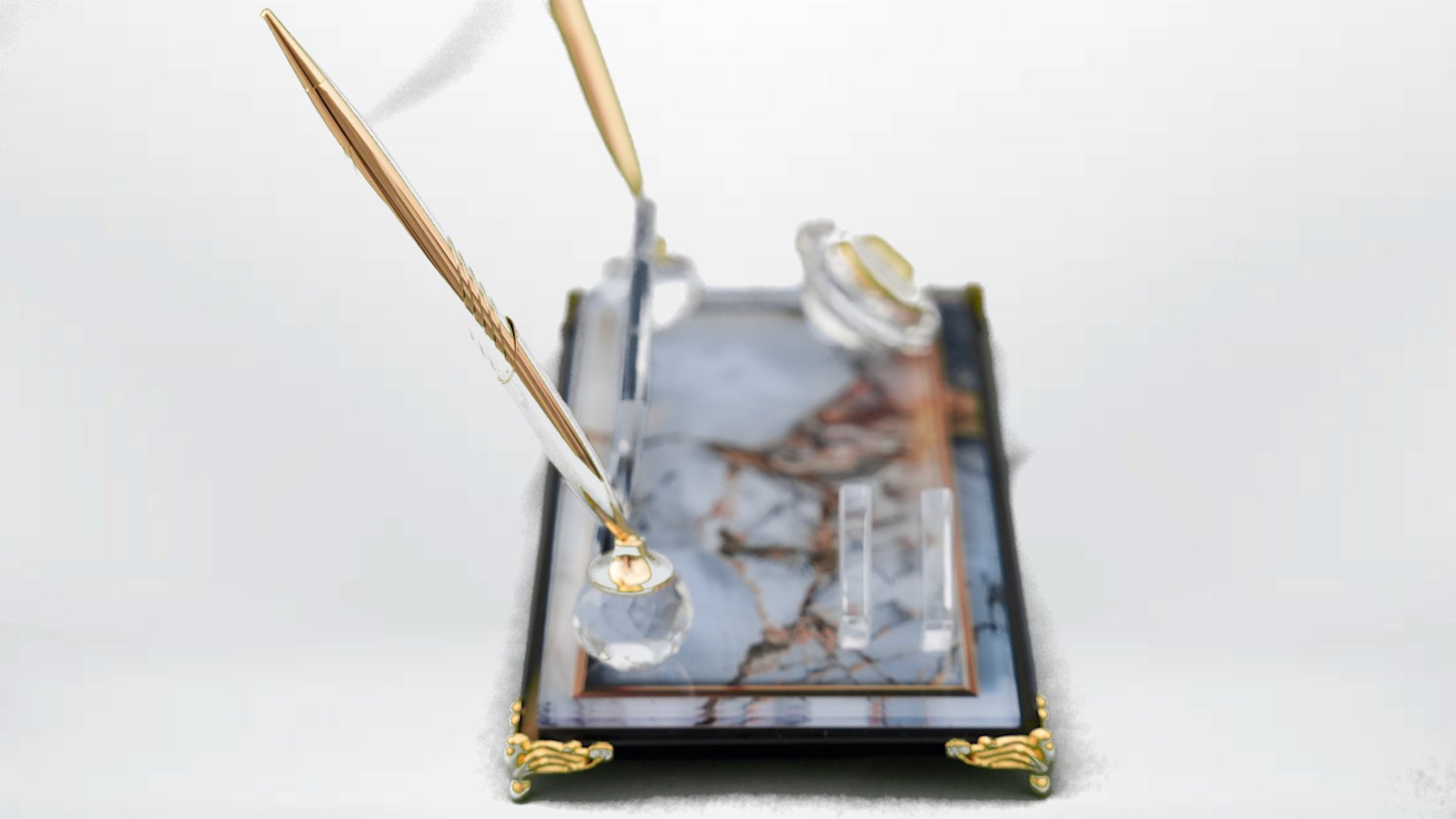 Beyaz Mermer Efektli Çift Kalemli Masaüstü Seti - J - Görsel 2