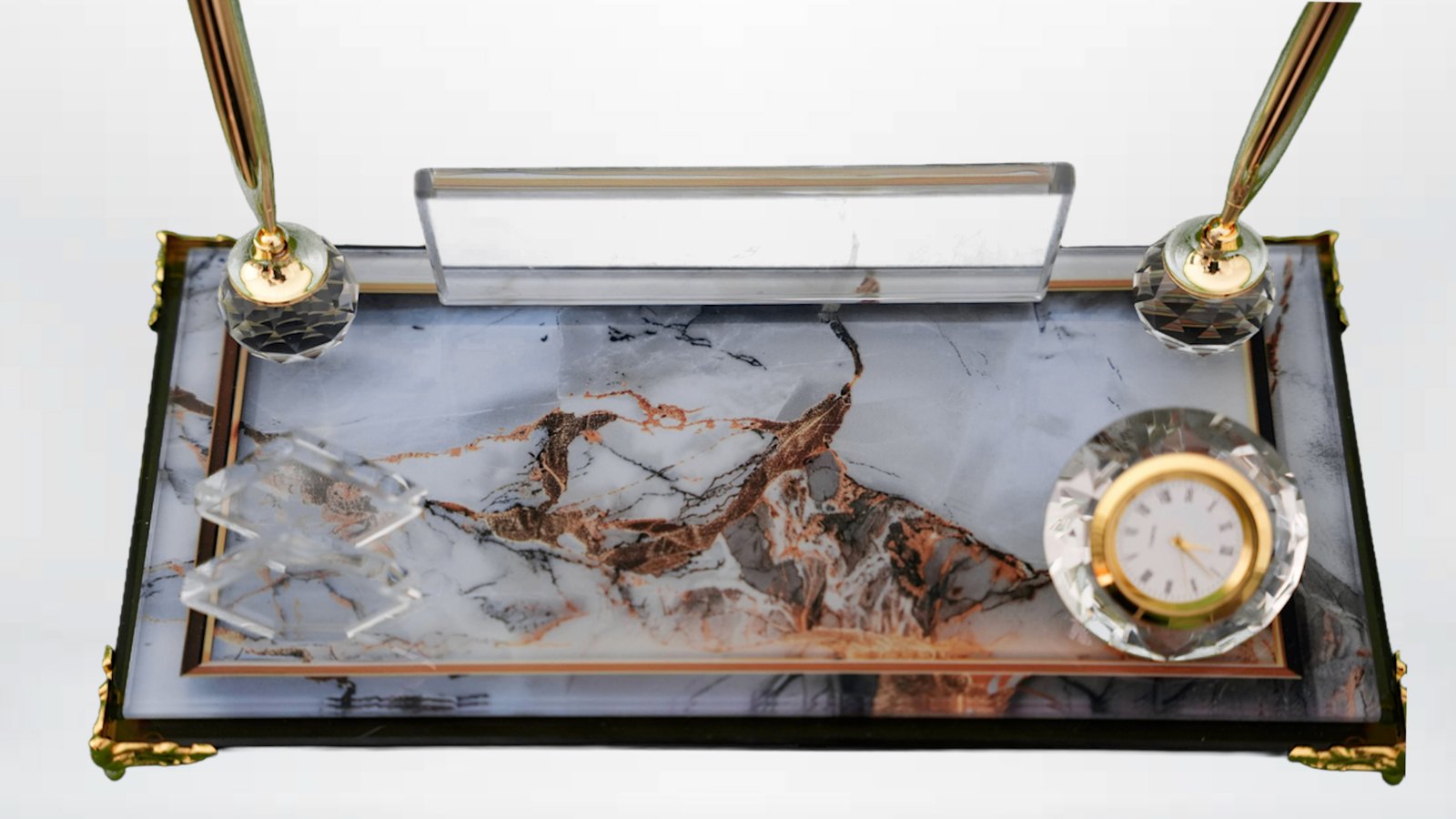 Beyaz Mermer Efektli Çift Kalemli Masaüstü Seti - J - Görsel 3