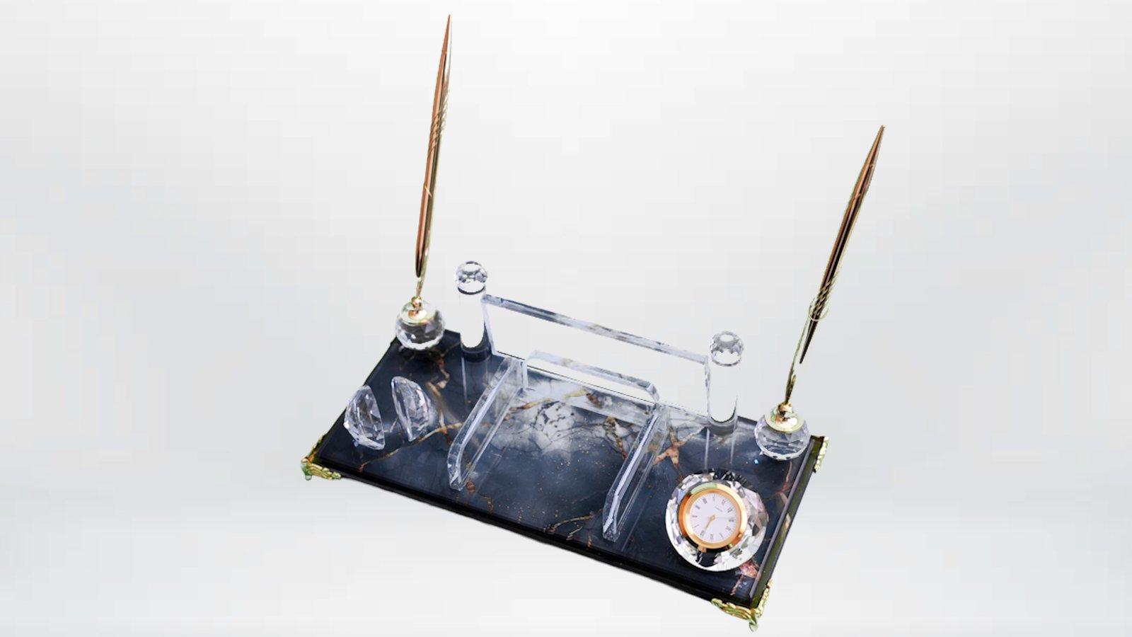 Koyu Mermer ve Bakır Damarlı Masaüstü Seti - K - Görsel 3