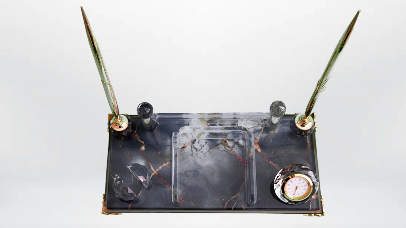 Koyu Mermer ve Bakır Damarlı Masaüstü Seti - K